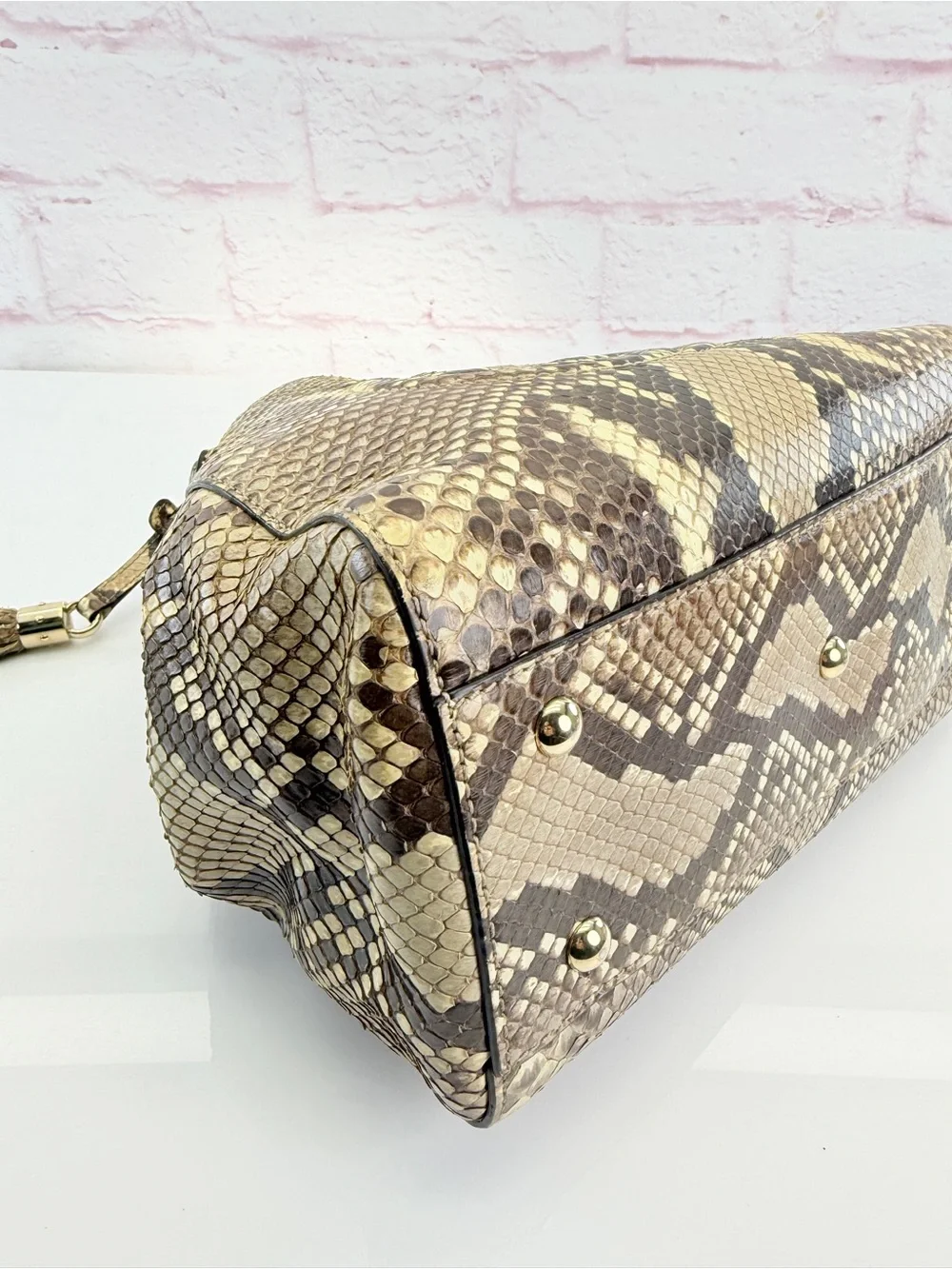 Gucci Rare SoHo Python-Print Top Handle Tote in Beige and Brown